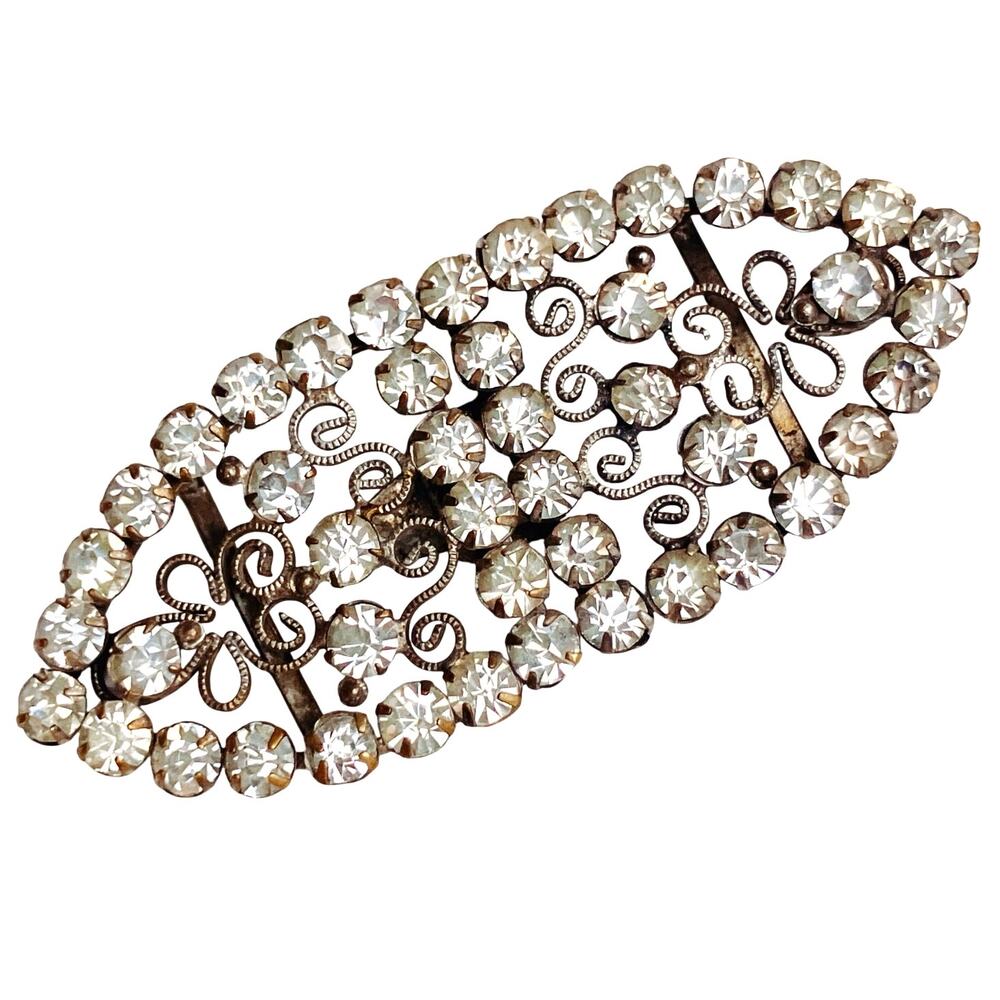 Vintage Art Deco 1930s Duette Dress Clips Clear Rhinestone Filigree Brooch Set
